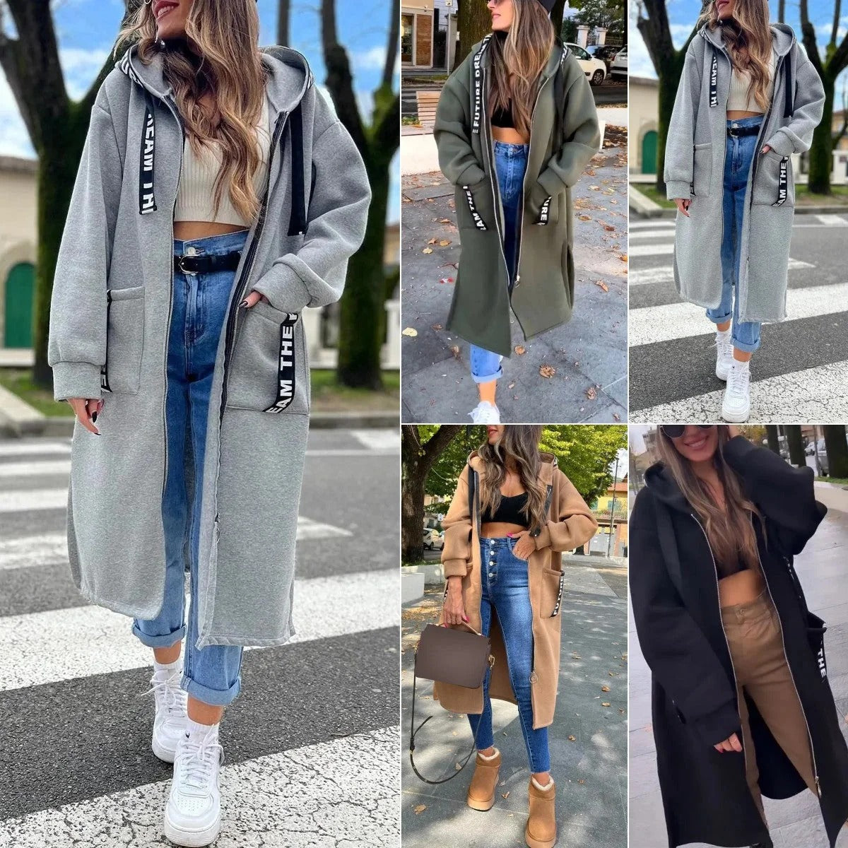 Abrigo oversize con capucha para mujer