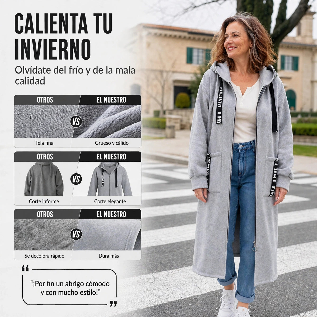 Abrigo oversize con capucha para mujer