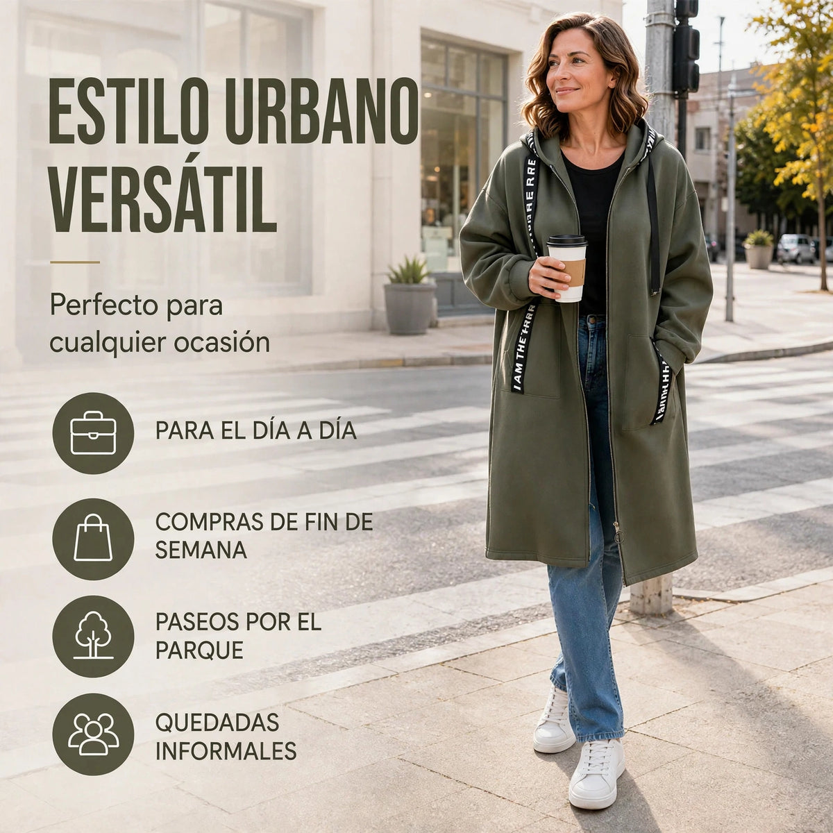 Abrigo oversize con capucha para mujer