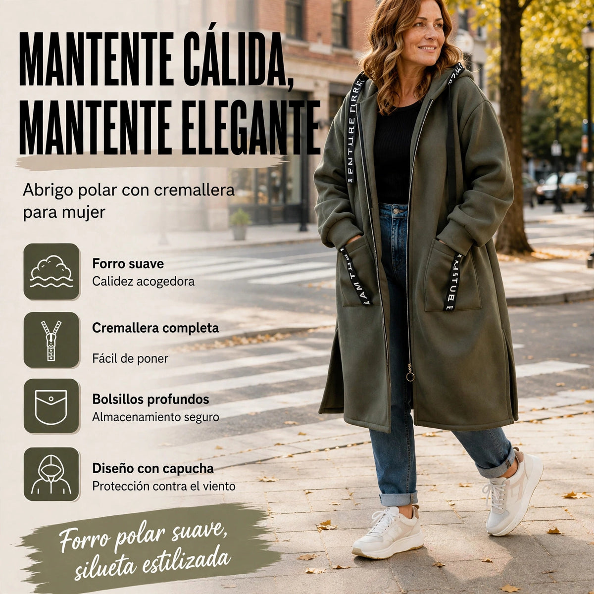 Abrigo oversize con capucha para mujer